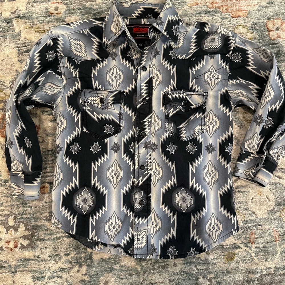 Rock & Roll Denim Pearl snap Aztec Western shirt Boys XS